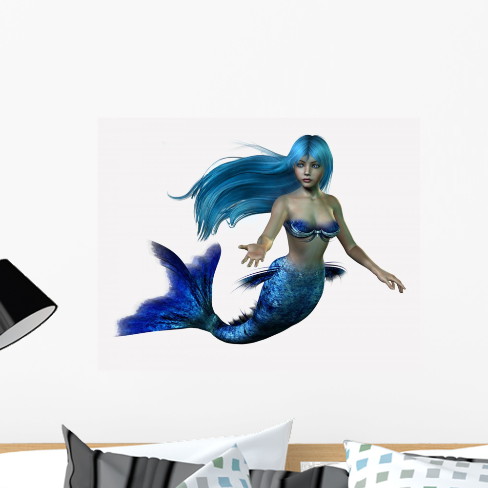 Blue Mermaid Wall Mural by Wallmonkeys Peel and Stick Graphic (24 in W