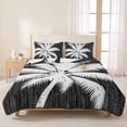 thumbnail image 3 of Quilts Queen Size Bedding Set, Tropical Plants Lightweight Quilted Comforter, Summer Coastal Palm Tree Leaves Vintage Black Reversible Bedspread Coverlet with Pillow Covers for All Season, 90" x 96", 3 of 9