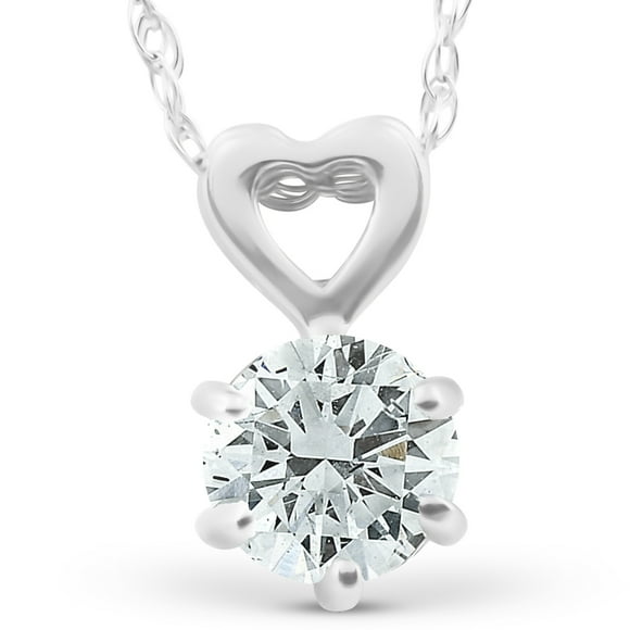 3/8ct Solitaire Diamond Heart Pendant Necklace 14K White Gold