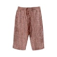 thumbnail image 4 of Dressy Capri Pants for Women, Audhol Women's Elastic Waist Striped Casual Short Pants Loose Cotton and Linen Shorts Linen Capris Red S, 4 of 4