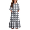 thumbnail image 2 of LJEFF Girls Dress with Pocket, 3/4 sleeves Flowy Tiered Skirt Plaid Crew Neck Casual Dresses for Kids Black Size 4 T, 2 of 6