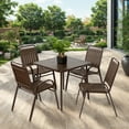 thumbnail image 3 of 5-Piece Outdoor Dining Set with Steel Table & Plastic Chairs, Brown Patio Furniture for Garden, Patio, Backyard, Balcony, 3 of 9
