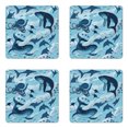thumbnail image 1 of Shark Coaster Set of 4, Inhabitants of Ocean Mammals Whales Dolphins Octopus Jellyfish Starfish Waves Image, Square Hardboard Gloss Coasters, Standard Size, Blue, by Ambesonne, 1 of 2