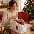 thumbnail image 4 of Christmas House Shaped Woven Storage Basket, Red & White Roof Decorative Organizer with Handle, Portable Holiday Desktop Container for Gifts Accessories & Home Decor, Festive Carrying Basket, 4 of 7
