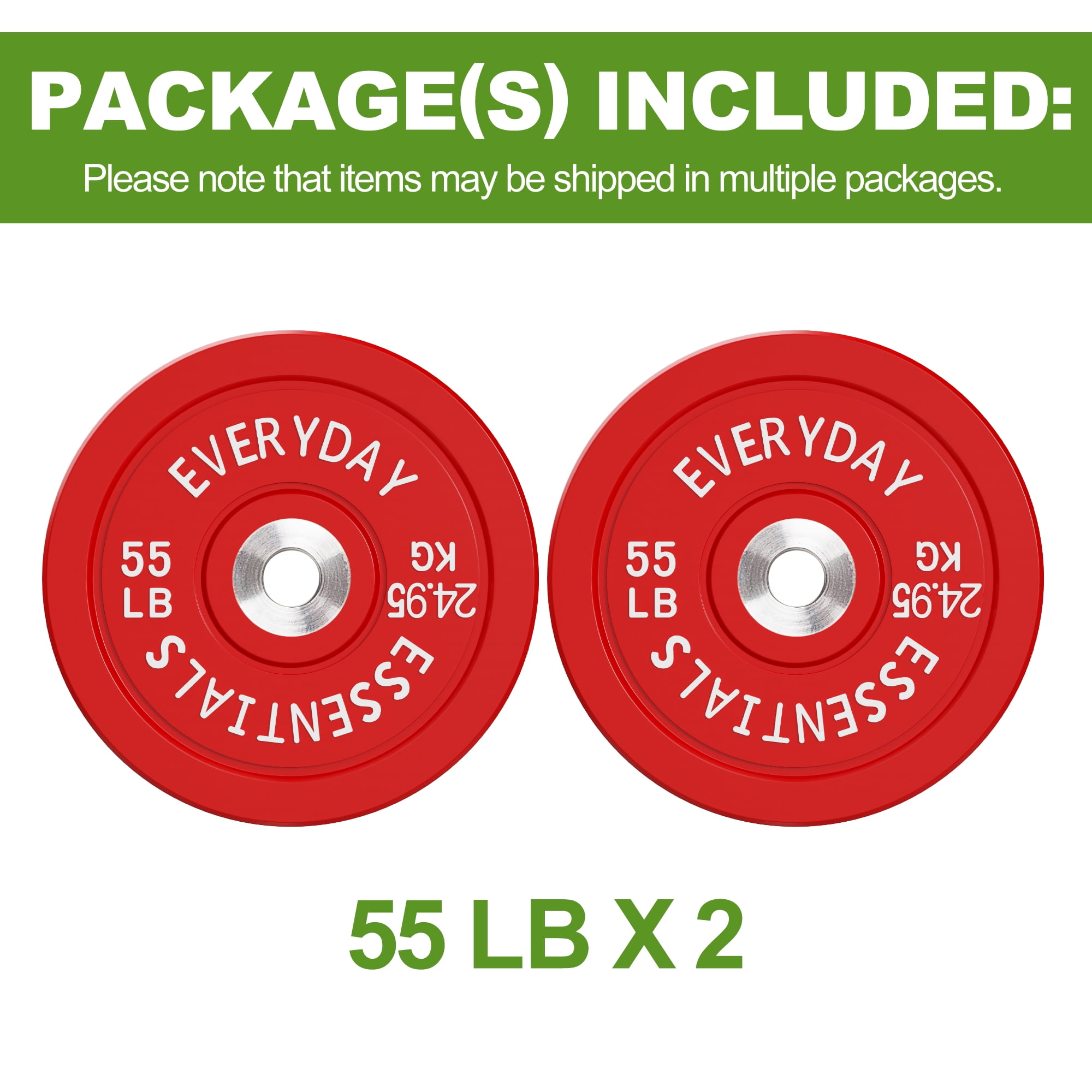 FlexWave Olympic Bumper Plates Pair 55LB, 2-Inch Rubber Barbell Plates with Steel Insert, Color-Coded Weight Plates for Weightlifting, Cross Training & Home Gym