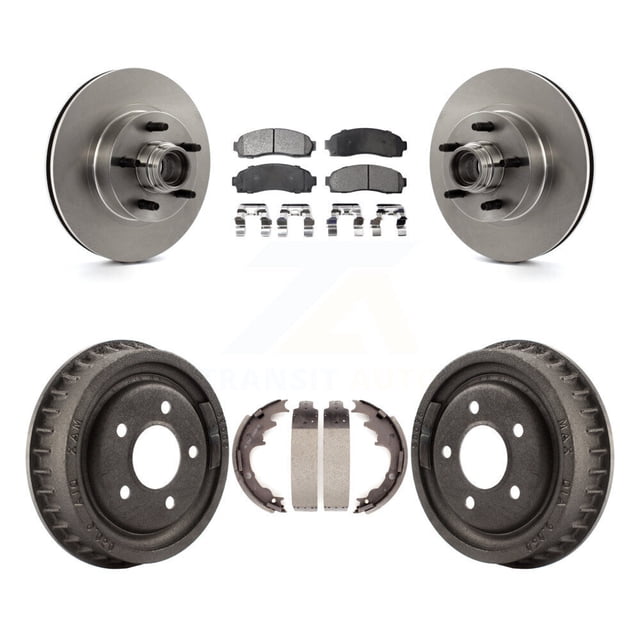 Transit Auto Front Rear Disc Brake Rotors Hub Assembly Semi-Metallic Pads and Drum Kit for Car 2006-2009 Ford Ranger RWD with 9" Diameter K8F-103387