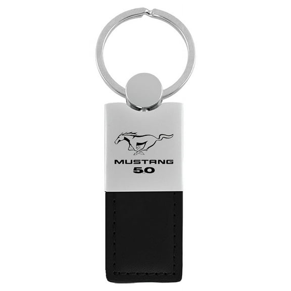 Ford Mustang 5.0 Duo Rectangular Leather Key Chain (Black)