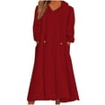 thumbnail image 2 of Elainilye Fashion Long Dresses for Women Casual Loose Round Neck Hooded Long Sleeve Comfy Dresses with Pockets,Red, 2 of 7
