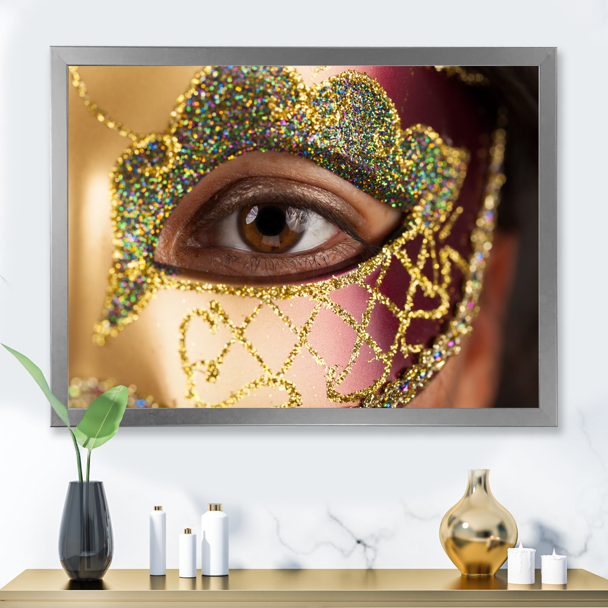 Designart 'Girl With Venetian Mask' Modern Framed Art Print