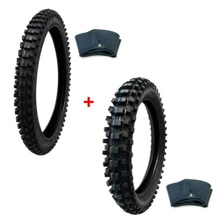 TIRE SET: Off Road Knobby Front Tire Size 80/100-21 with Inner Tube + Rear Tire Size 120/90-19 with Inner