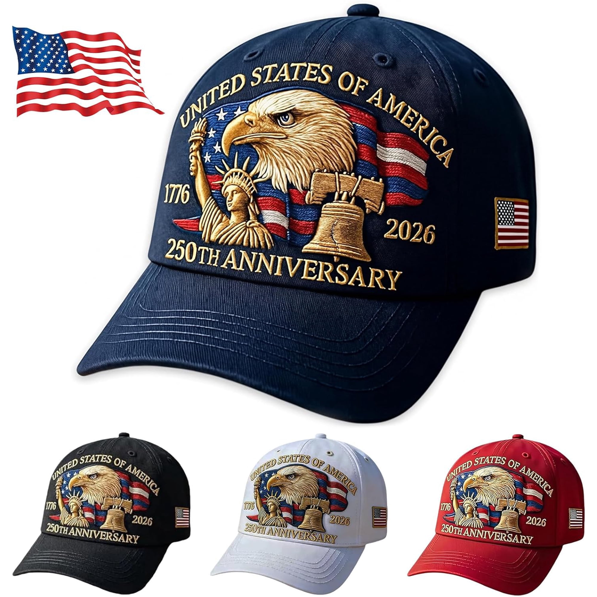 250th Anniversary USA Hat - Adjustable United States 250th Anniversary Hat Retro Embroidered Baseball Cap for Men Women