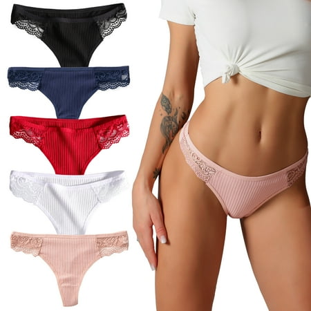 

Cinvik Lace Underwear for Womens Cotton Thong Panties Pack XL