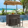 thumbnail image 6 of Homrest Outdoor Bar Set, 3 Piece Wicker Bar Set with Storage Shelf, Canopy, Plastic Wood Tabletop, Brown, 6 of 9