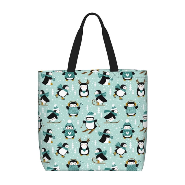 Disketp Winter Skiing Penguin Bolsa Tote de Lona para Mujer, Bolso de Hombro y Cruzado con Cierre de Cremallera