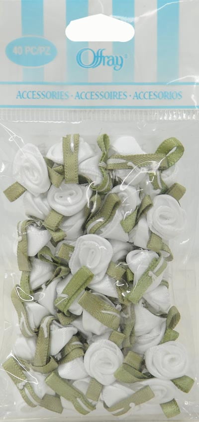 Offray Accessories, White Value Pack Small Ribbon Rose Accessory, 40 Count, 1 Package
