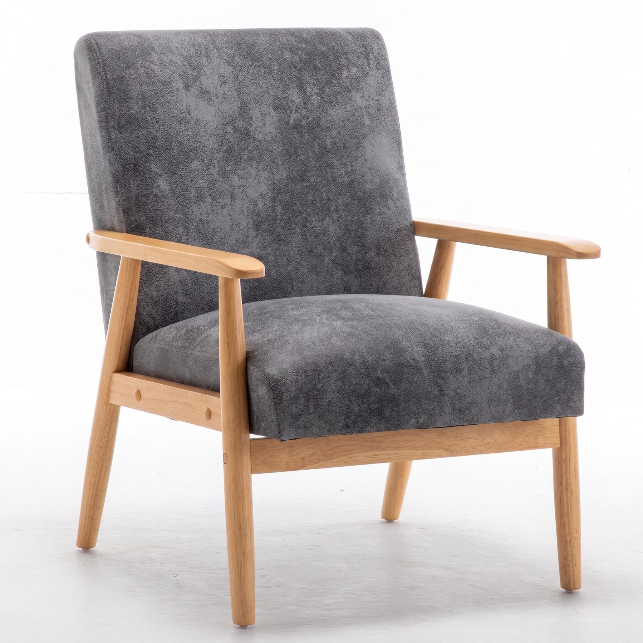 GDF Studio 25.38" Mid-Century Modern Armchair with Tapered Solid Wood Arms, Microfiber Upholstery, Gray
