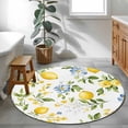 thumbnail image 3 of Summer Lemon Round Rugs for Living Room 4ft Yellow Blue Floral Watercolor Leaf Non Slip Circle Rug Washable Low-Profile Indoor Carpet for Bedroom, Dining Room, Bathroom, 3 of 9
