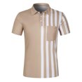 thumbnail image 4 of Telankuip Mens Striped Color Blocking Polo Shirts Summer Lightweight Quick-Dry Short Sleeve Casual Collared T Shirts with Pocket Stretch Slim Fitted Quarter Button Sports Tee 1-Coffee M, 4 of 5