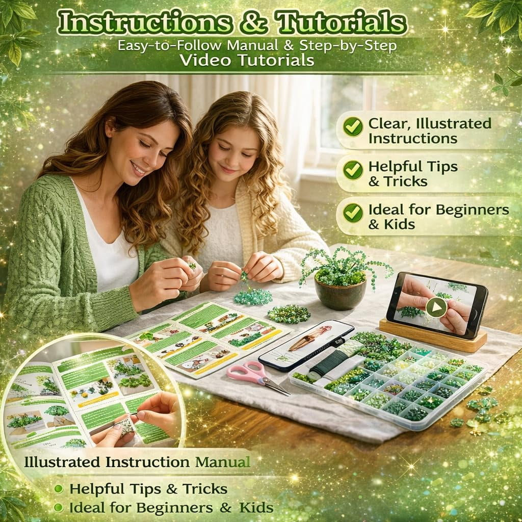 2026 Upgrade 5500 Pcs DIY Beaded Plant Kit, Green Beads for Beaded Plants, Forever Plant Kit for DIY Plant Making, Leaf Beads for Jewelry Making, for Jewelry Making DIY Craft