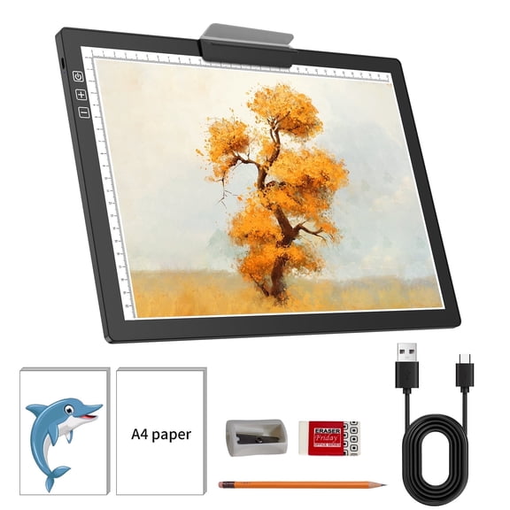 Rechargeable A4 Portable Light Board, with Built-in Stand & Clip,6 Levels of Brightness Light Box for Diamond Painting，Tracing,Light Box for Drawing,Sketching,Animation,X-ray