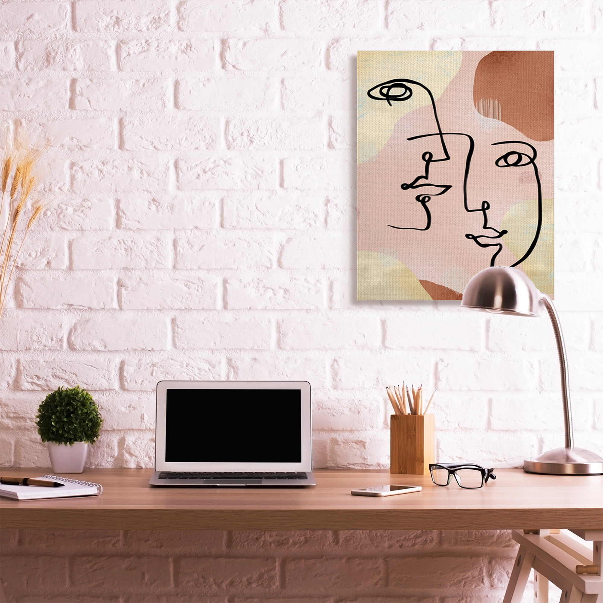 Stupell Industries Mixed Faces Abstract Linework Portrait Brown Yellow Canvas Wall Art by Ziwei Li