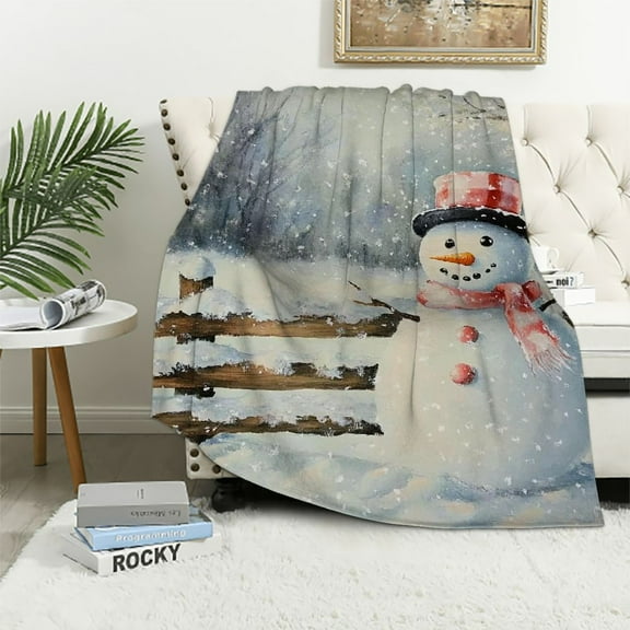 Pratyus Snowman Throw Blanket for Couch Outdoor All Seasons Unisex Gift Flannel Material Blanket Christmas Theme 40x50in