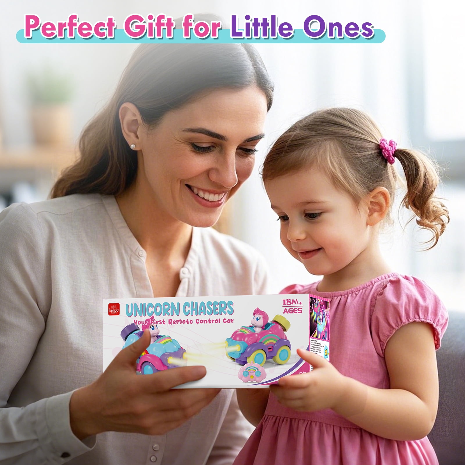 Toddler Girl Toys, Rechargeable Remote Control Car for Toddlers Ages 2-4, Girls Toys, 2 Packs Unicorn Toys RC Cars with Lights & Music, Toys for 2 3 4 Years Old Girls