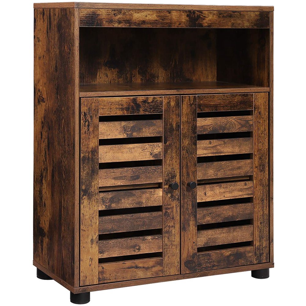VASAGLE Bathroom Storage with Louvered Doors, Rustic Brown