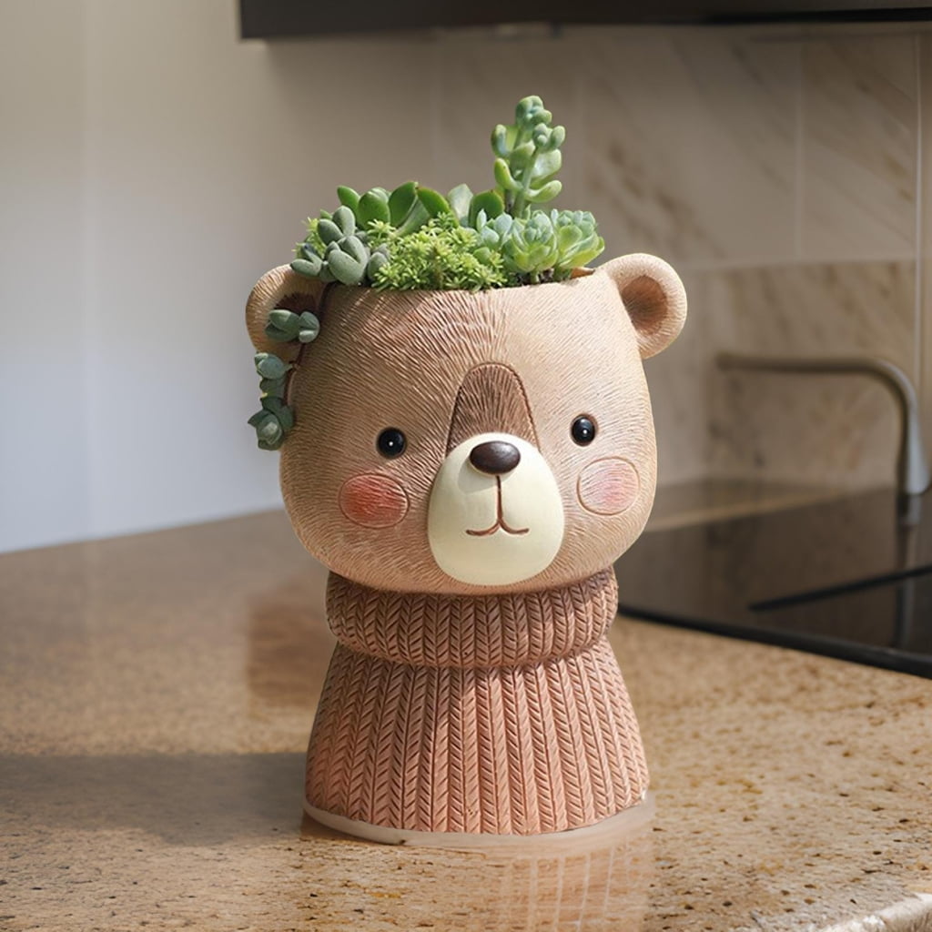 FENOHREFE Flowerpot Molds Silicone Candle Holder Mould Lovely Bear Shaped Vase Molds Concrete Plaster Pen Holder Mold for Craft