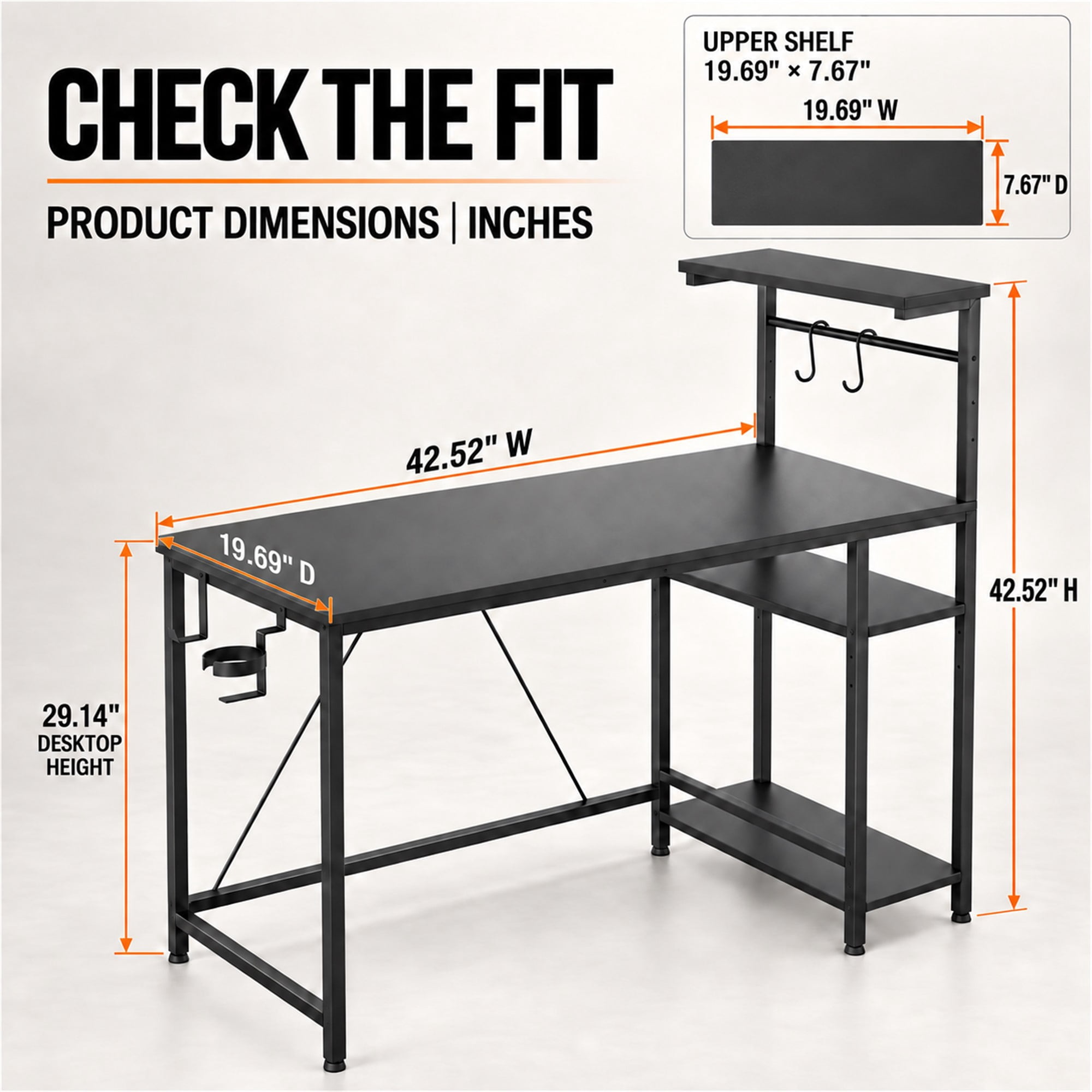 CloudRest Pro 44 Inch Gaming Desk with RGB LED Lights, Reversible Computer Desk with 4-Tier Storage Shelves, Cup Holder and Headphone Hook, Black