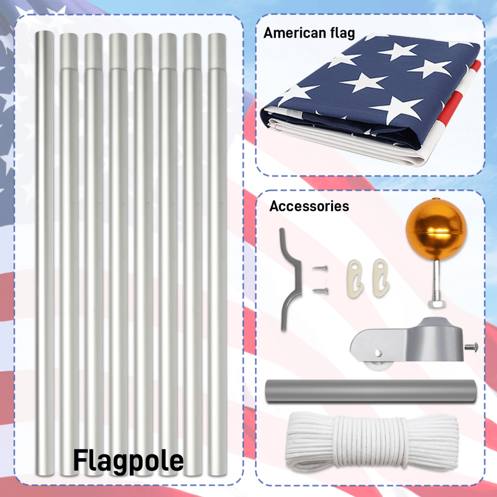 Tcbosik 30FT Flag Pole Kit for Outdoor, Sectional Aluminum Extra Flagpole with 5x3ft American Flag, Heavy Duty Flag Pole Kit for Yard