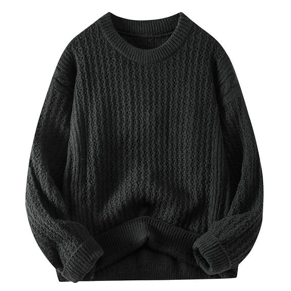Hrsba Mens Crewneck Sweater Long Sleeve Solid Color Casual Knit Pullover Knit Sweater Men Warm Undershirt for Fall Winter