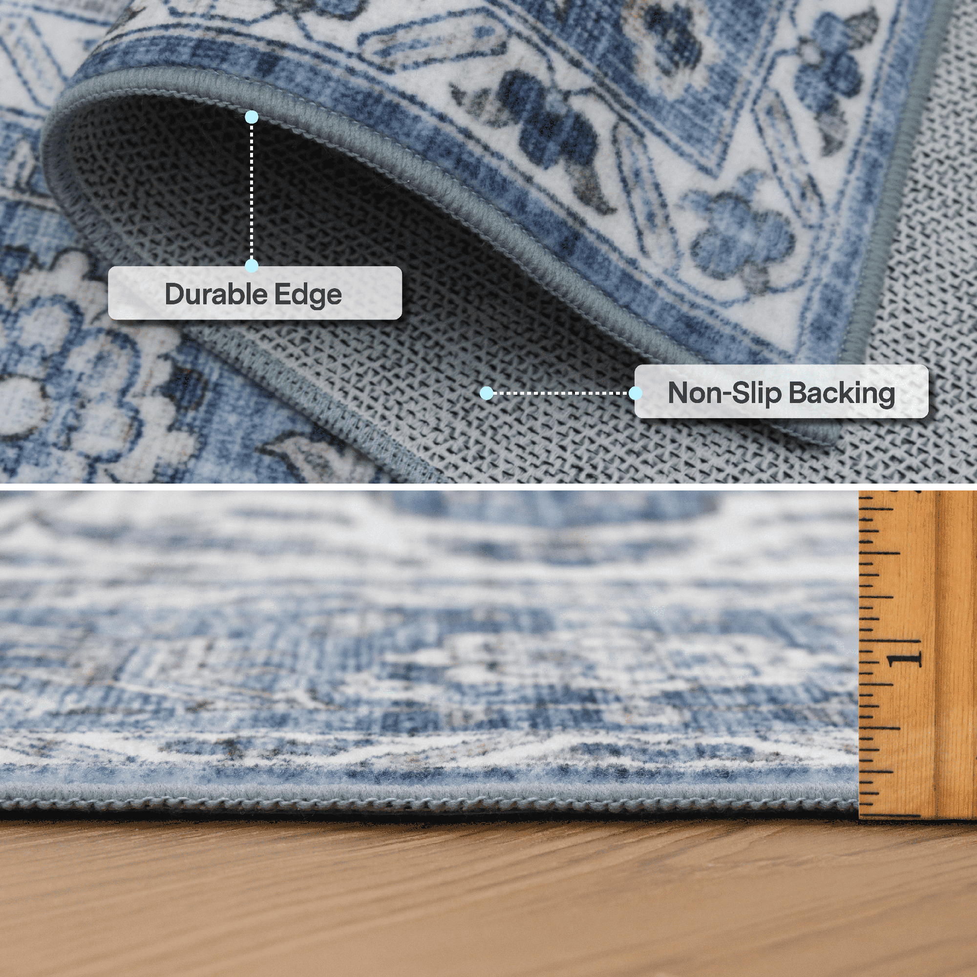 ReaLife Machine Washable Rug - Stain Resistant, Non-Shed - Eco-Friendly, Padded, Family & Pet Friendly - Made from Premium Recycled Fibers - Vintage Bohemian Medallion - Blue Ivory, 2'6" x 6'