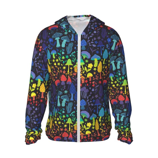 Fotbe Magical Mushrooms and Flowers Chaqueta con Protección Solar UPF 50+ para Hombre y Mujer, Camisa con Capucha y Bolsillos-Medium
