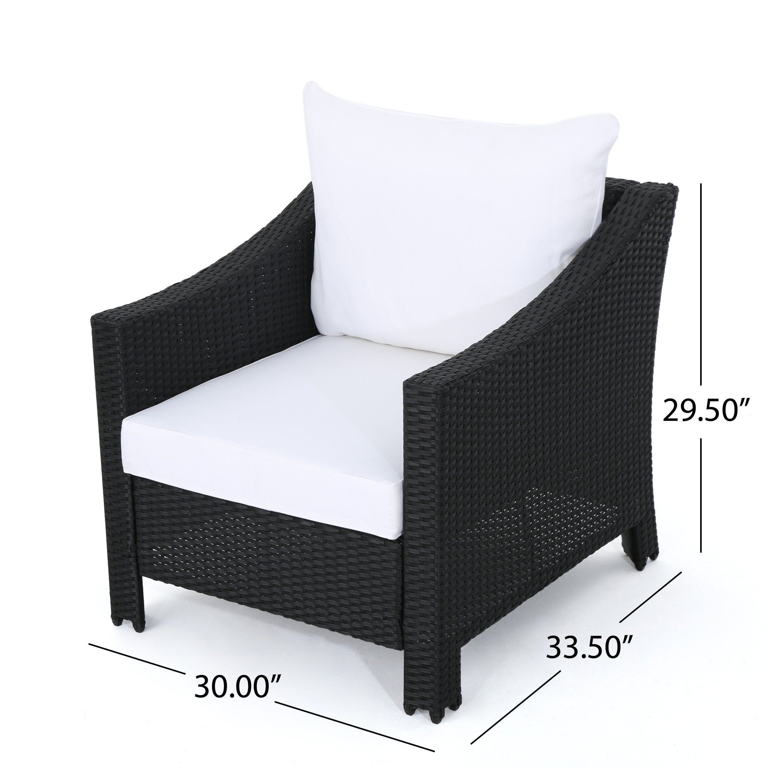 Gregory Outdoor 5 Piece Wicker Club Chairs Fire Pit Chat Set, Black, Grey, White Cushion