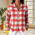 thumbnail image 2 of Womens Fashion Checkered Shirt Collared Long Sleeve Gingham Plaid Shirts Loose Fit Button Front Casual Everyday Blouse, 2 of 7