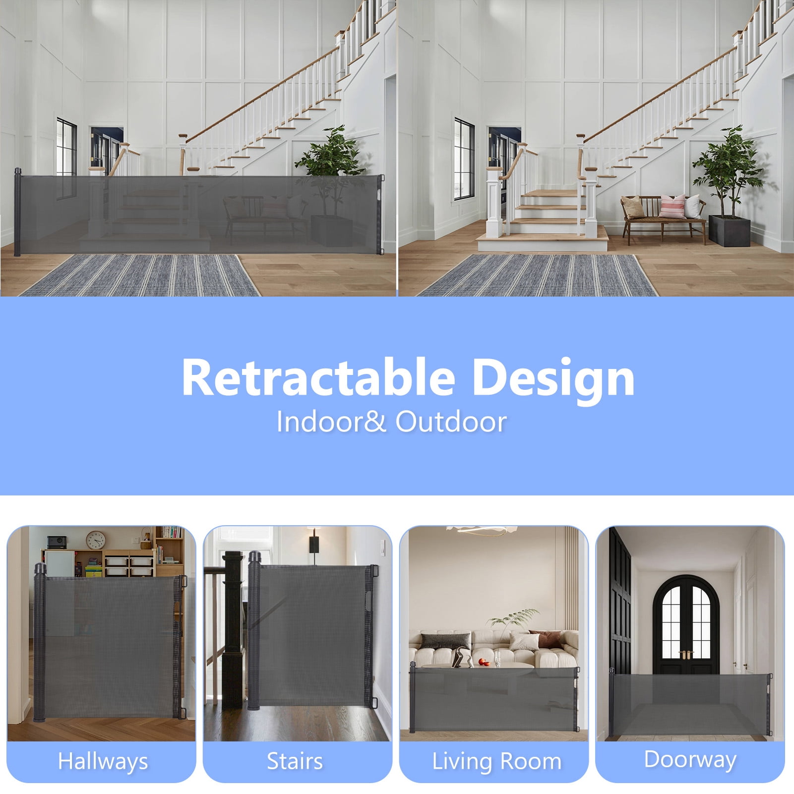 Retractable Baby Gate 35"x138" Extra Wide Mesh Dog Gate Child Safety Gate for Doorways, Indoor Outdoor Stairs, Black