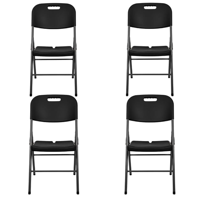Set 4 Sillas Plegables Reforzadas 120kg Acero Polietileno Comedor Hogar Eventos Color Negra.