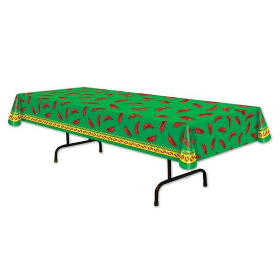 Club Pack of 12 Green and Red Chili Pepper Disposable Party Table Covers 108"
