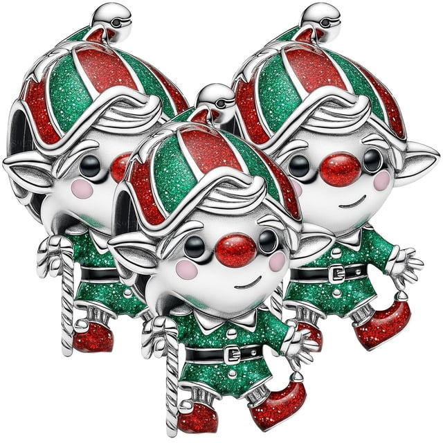 Accesorio navideño plata XmasElf01 3Pzas Plata S925 Chapa Separador Movimiento Duende Navideño Plata/Multicolor Caja Bla