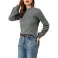 thumbnail image 2 of INSPIRE CHIC Women's Ruffled Mock Neck Long Sleeve Knit Pullover Sweater M Gray, 2 of 6