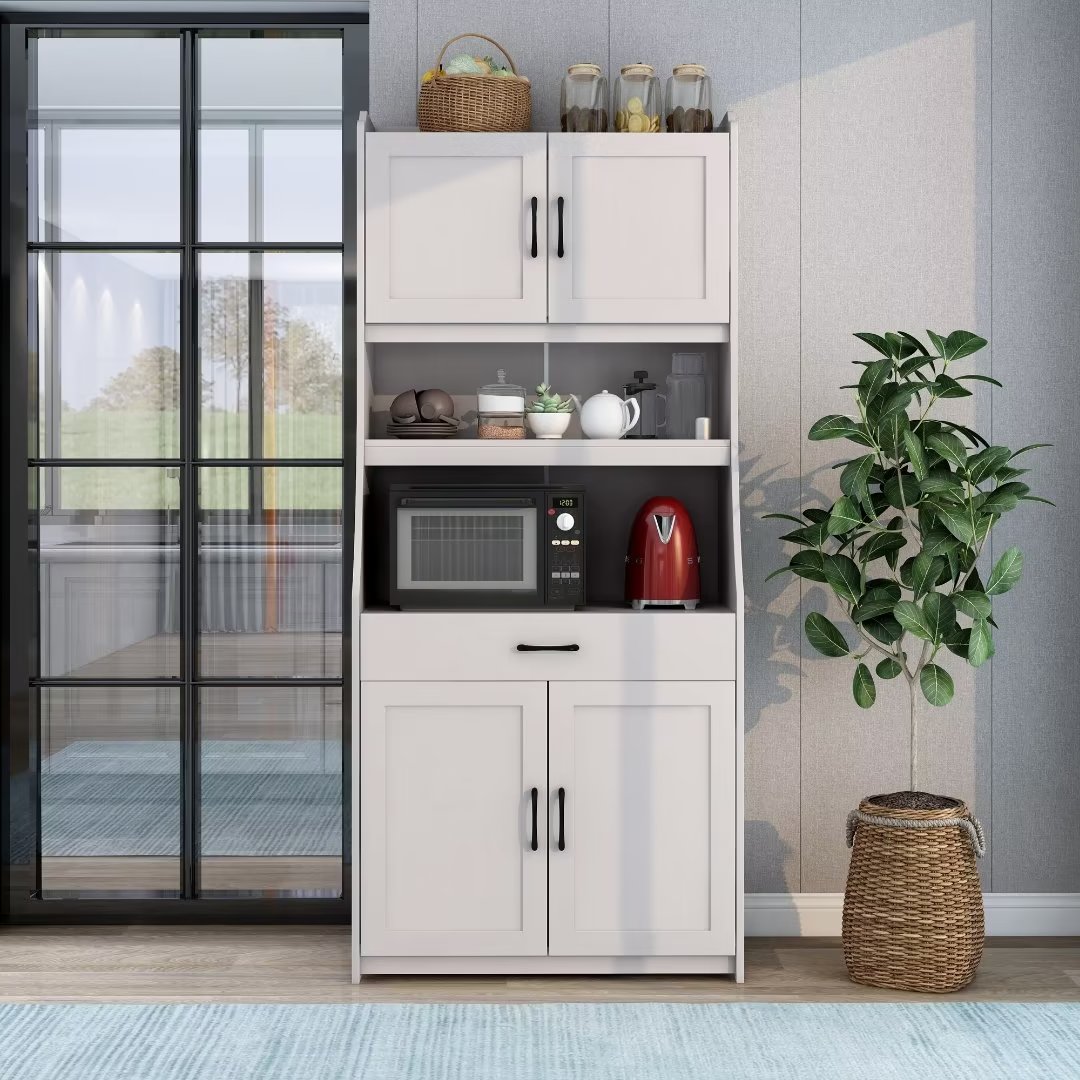 kepptory 51” Pantry Cabinets, White Freestanding Kitchen Pantry Storage  Cabinet with Adjustable Shelves, Buffet Cupboards Storage Cabinet for Home