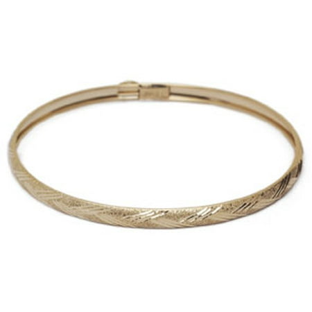 - 10K Yellow Gold Flexible Bangle Bracelet With Diamond Cut Design 8 Inches