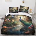 thumbnail image 2 of Peacocks Modern Comforter Cover Set With Hidden Zipper Closure - Trendy Microfiber Animal Bedding With 3d Print, 3-piece Set With Pillowcases, For Boy, 2 of 5
