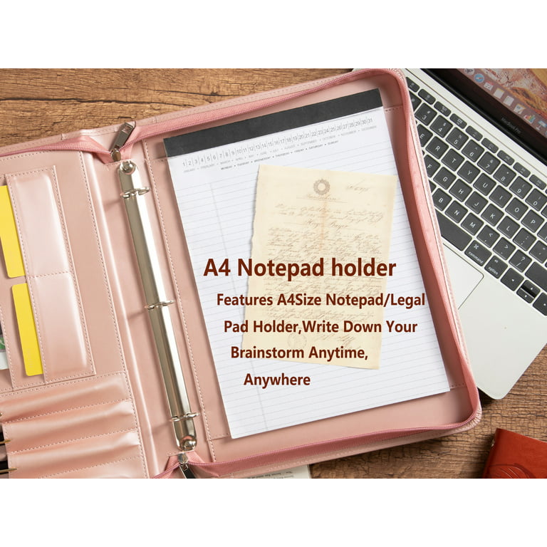 Portfolio Binder Leather Zippered Padfolio Folder Business Case Organizer  Pink
