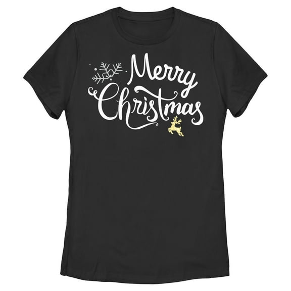 Women's Lost Gods Merry Christmas Reindeer  Graphic Tee Black Small