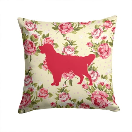 Golden Retriever Shabby Chic Yellow Roses Fabric Decorative Pillow