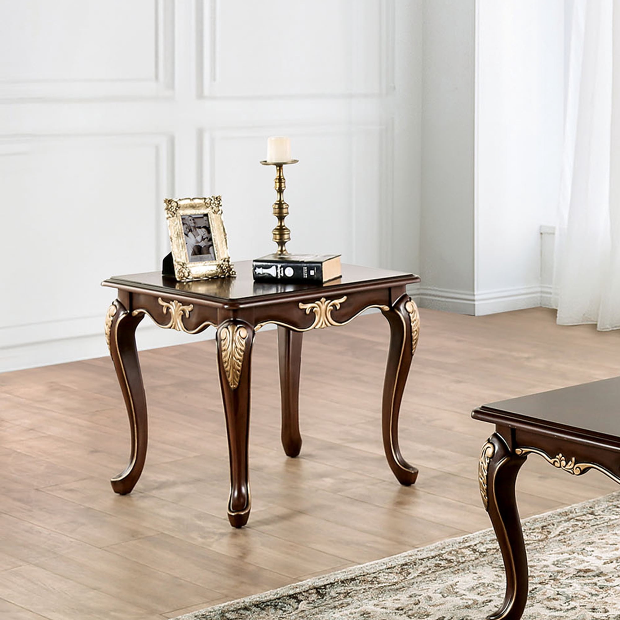 Furniture of America Garien Traditional Solid Wood End Table, Cherry