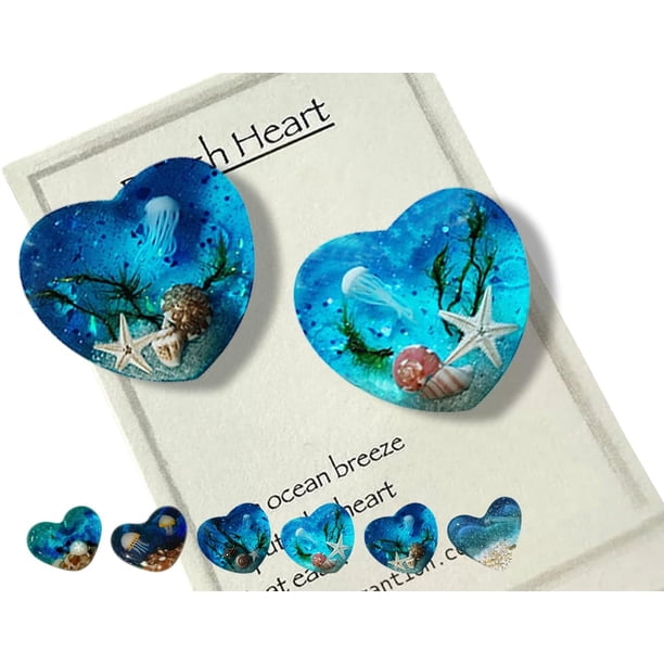 Corazón de bolsillo de vidrio para playa, adorno de corazón de vidrio oceánico hecho a mano con fusión de mar natural, ficha de bolsillo de corazón de vidrio fusionado, mini ficha linda y duradera con