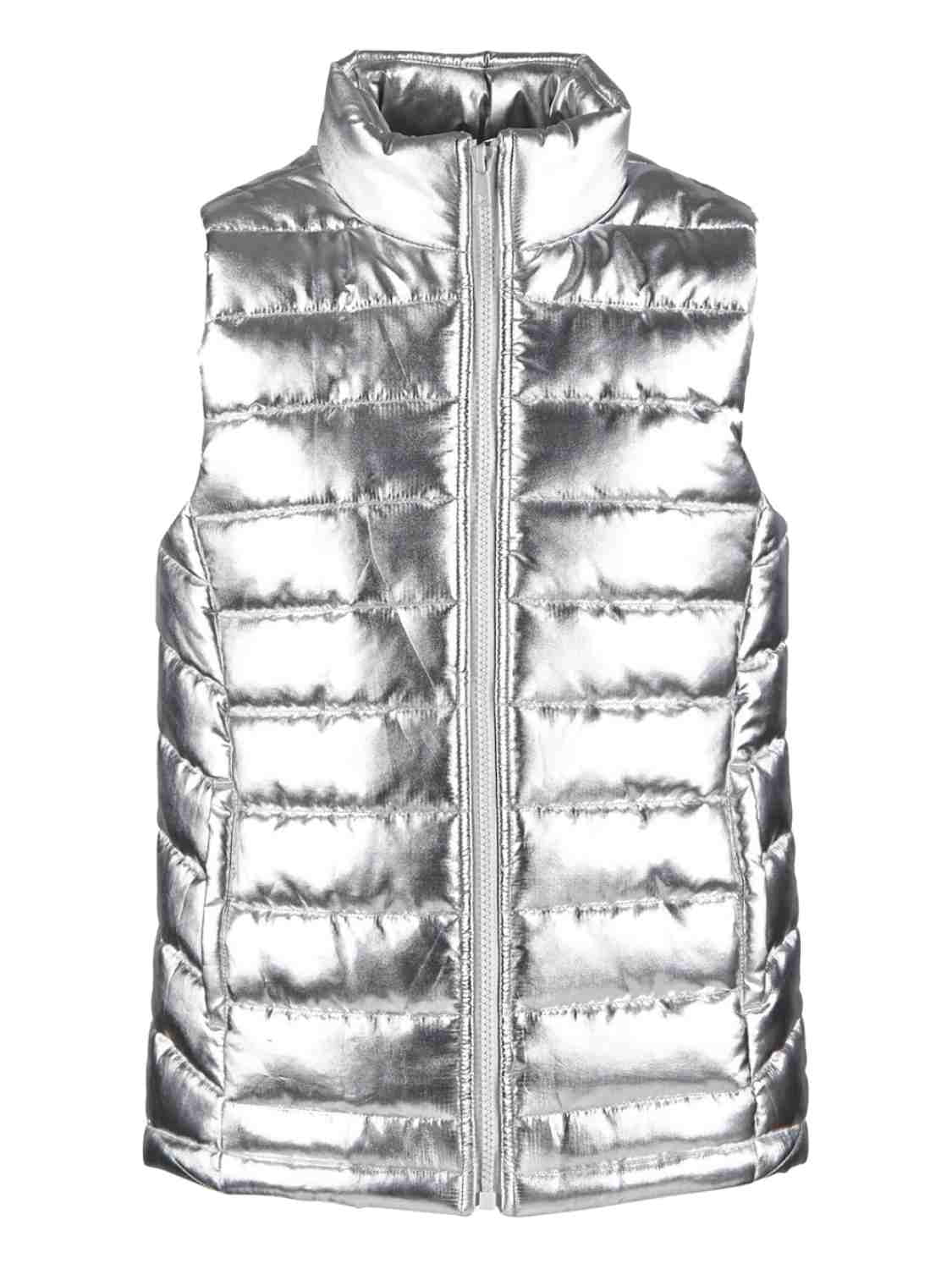 Toddler & Girls Shiny Metallic Silver Puffer Jacket Vest 6 - Walmart.com